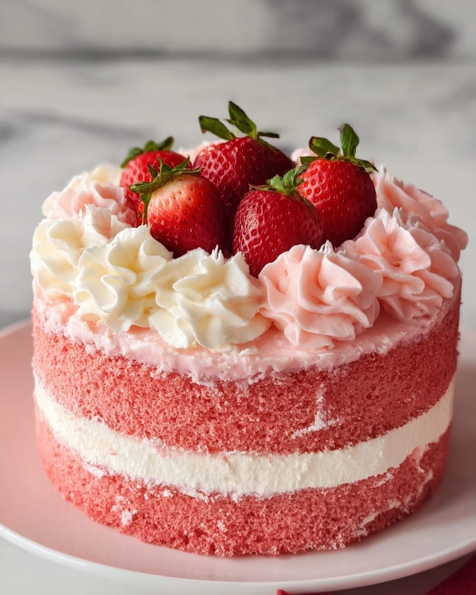 Moist Strawberry Cake with Fresh Strawberry Buttercream Recipe - Recipe Image