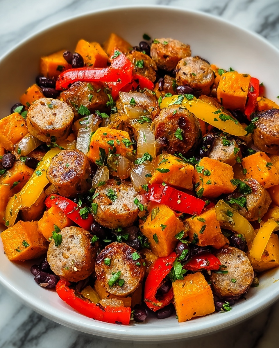 Sausage and Sweet Potatoes with Honey Garlic Sauce Recipe - Recipe Image