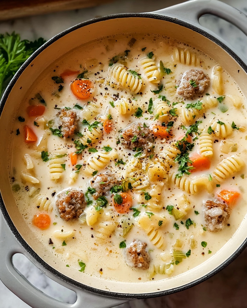 Creamy Parmesan Italian Sausage Ditalini Soup Recipe - Recipe Image