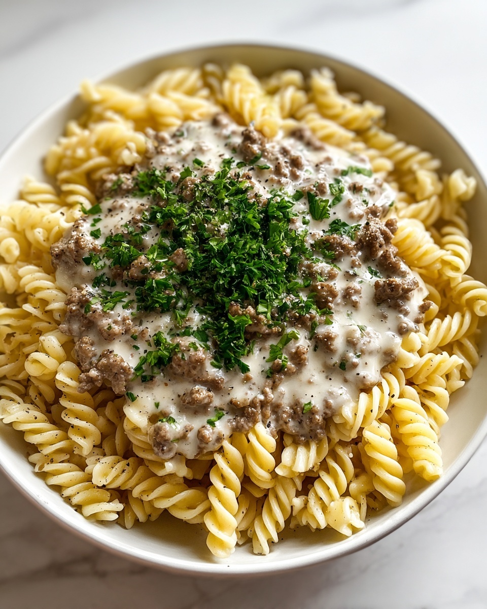 Beef and Rotini in Garlic Parmesan Sauce Recipe - Recipe Image