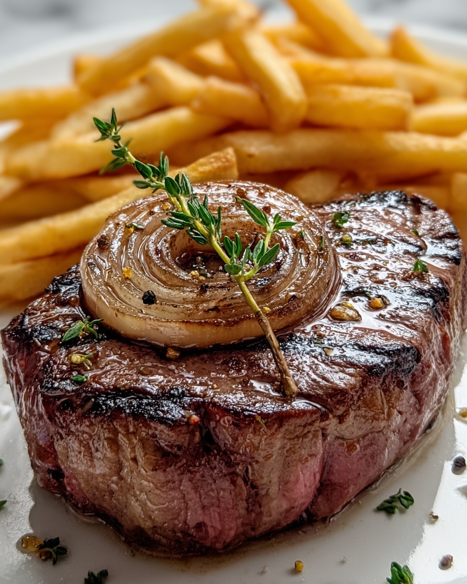 Ribeye Steak with French Onions and Crispy French Fries Recipe - Recipe Image