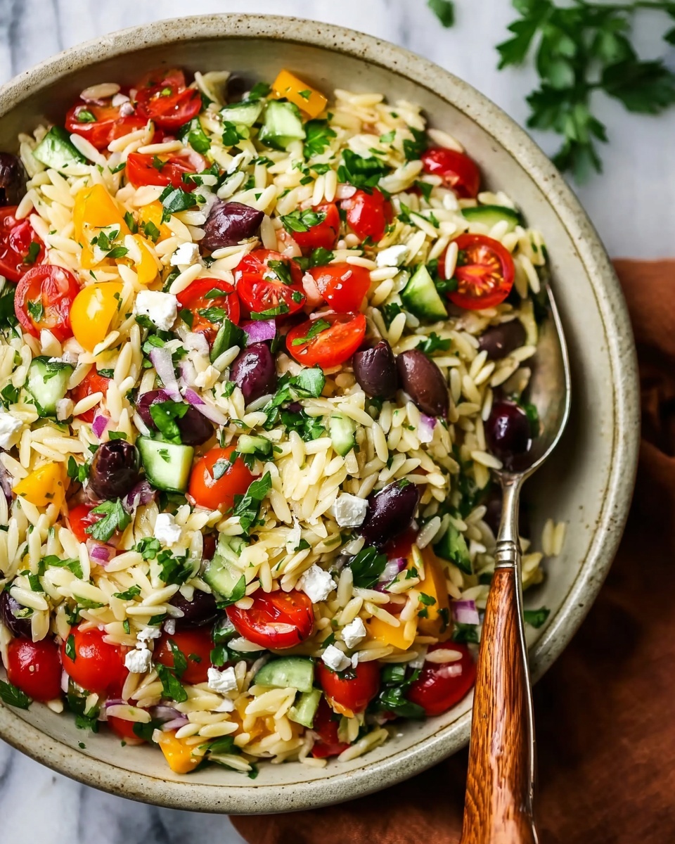Mediterranean Orzo Pasta Salad with Feta and Fresh Basil Recipe - Recipe Image