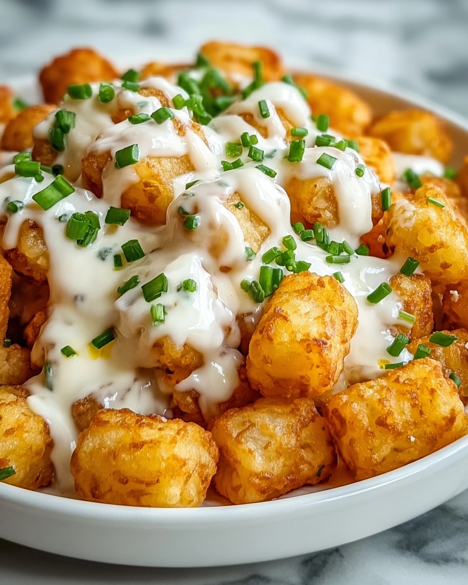 Vegan Tater Tot Poutine with Cheese Sauce and Herb Gravy Recipe - Recipe Image
