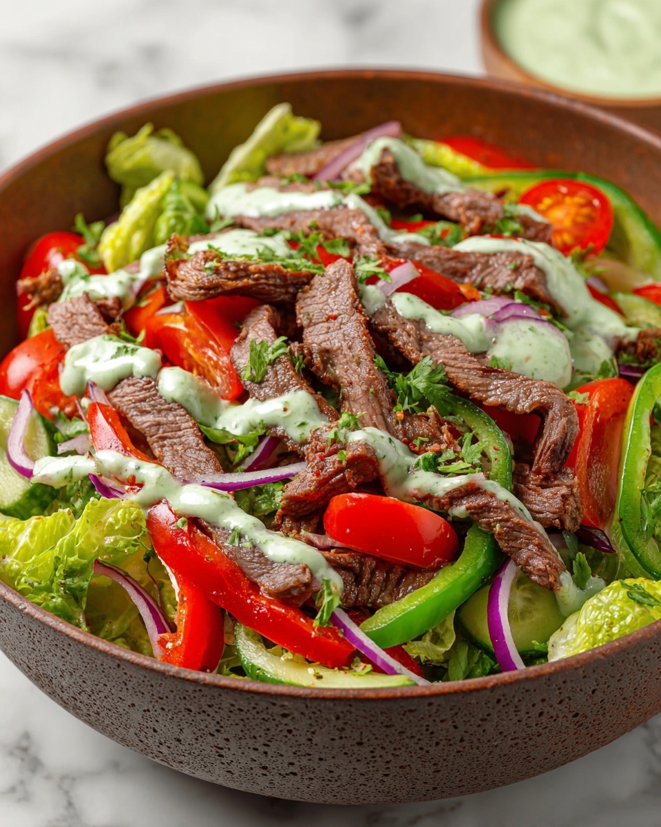 Steak Fajita Salad with Creamy Cilantro Lime Dressing Recipe - Recipe Image