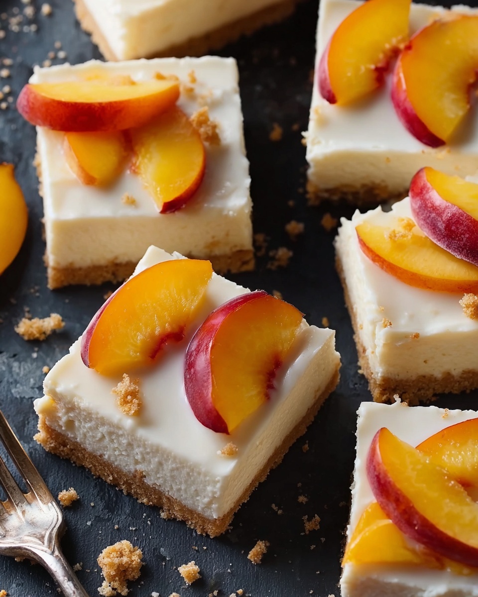 Peaches and Cream Cheesecake Bars Recipe - Recipe Image