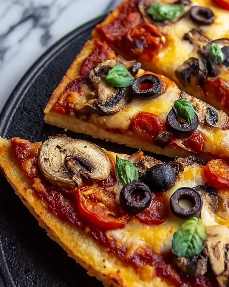 Vegan Pan Pizza with Green Olives and Mushrooms Recipe