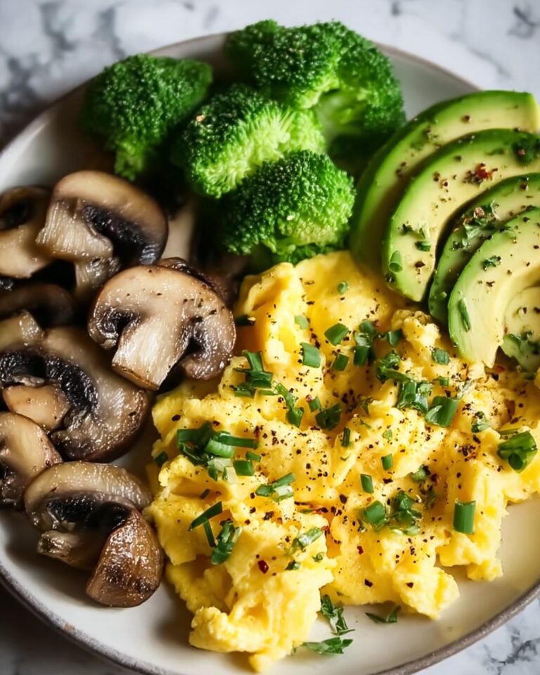 Keto Breakfast Plate with Creamy Scrambled Eggs, Mushrooms & Avocado Recipe