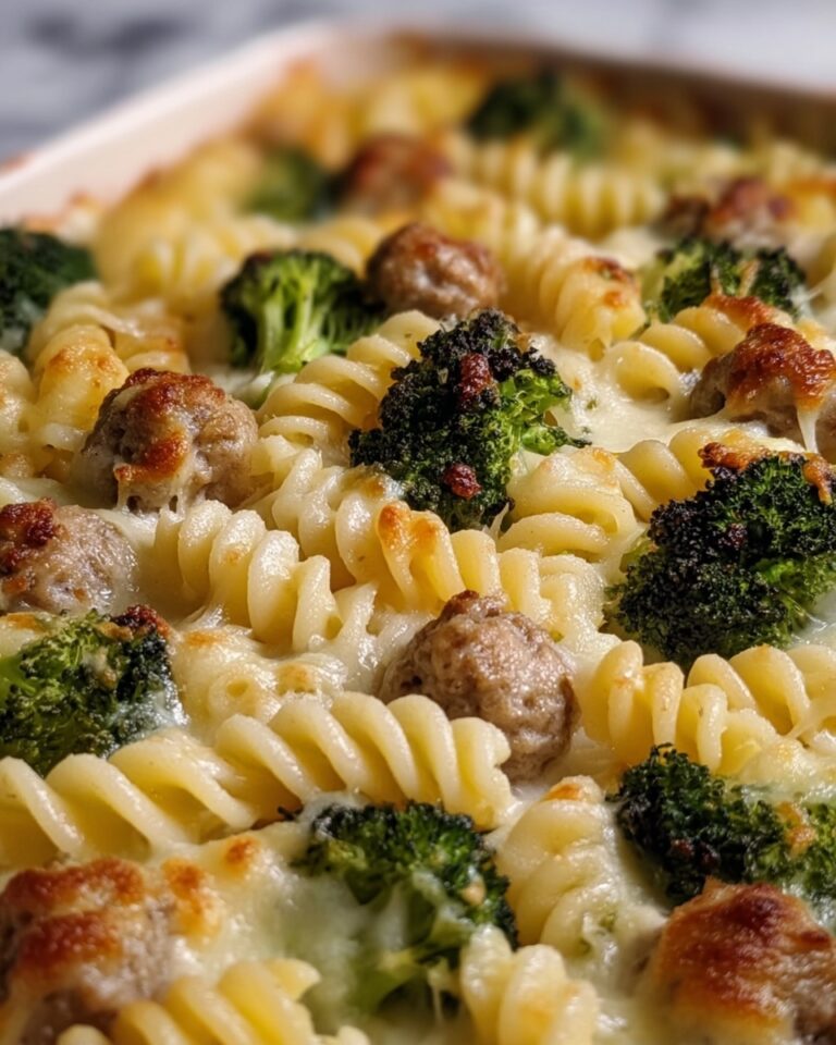 Cheesy Sausage and Broccoli Pasta with Crescent Roll Topping Recipe