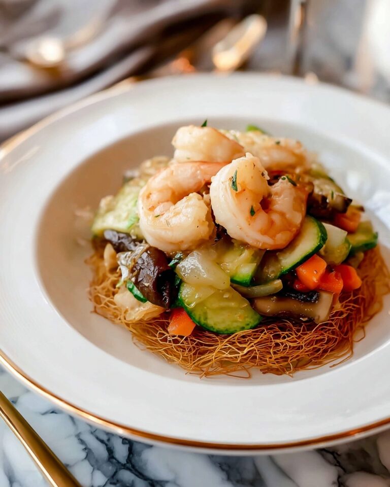 Crispy Cake Noodle Stir Fry with Shrimp and Vegetables Recipe