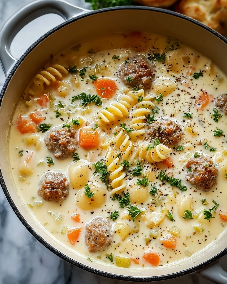 Creamy Parmesan Italian Sausage Ditalini Soup Recipe - Recipe Image