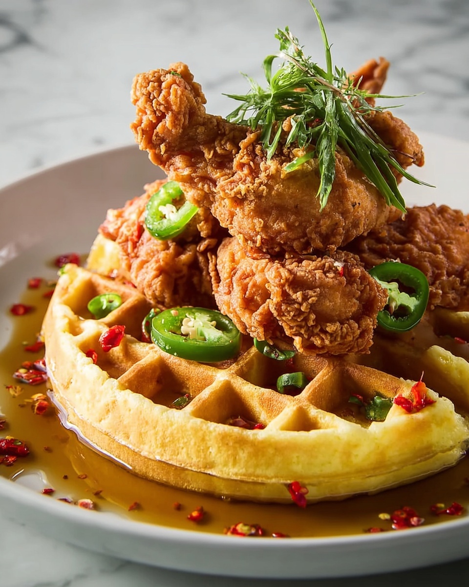 Homemade Fried Chicken ānā Waffles with Jalapeno Honey Butter Sauce Recipe - Recipe Image