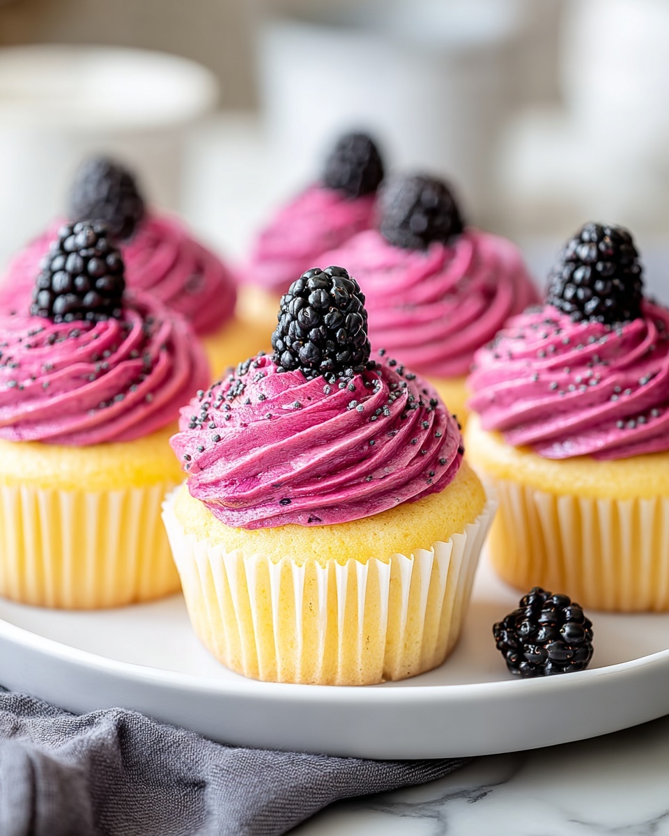 Lemon Poppy Seed Cupcakes with Blackberry Frosting Recipe - Recipe Image