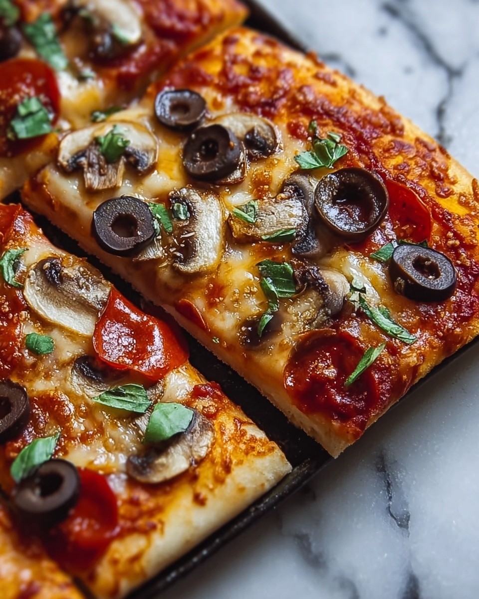 Vegan Pan Pizza with Green Olives and Mushrooms Recipe - Recipe Image
