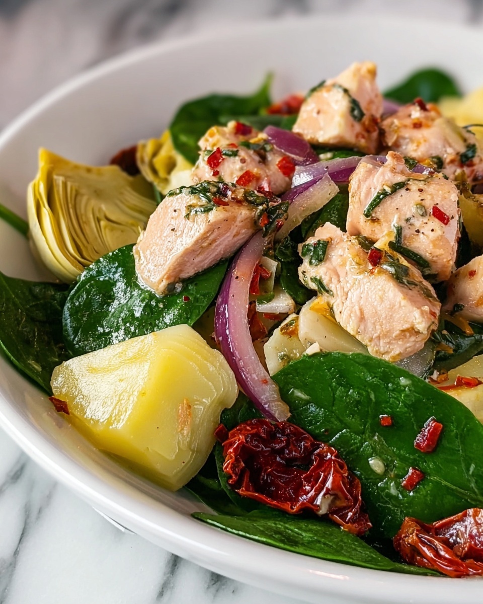 Italian Chicken and Spinach Salad with Artichokes, Salami, and Sun-Dried Tomatoes Recipe - Recipe Image