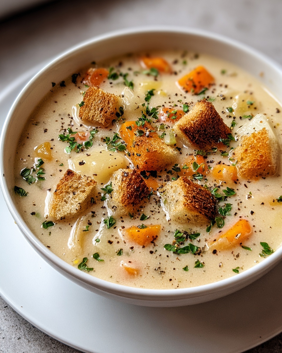 Creamy Vegetable Soup with Croutons Recipe - Recipe Image