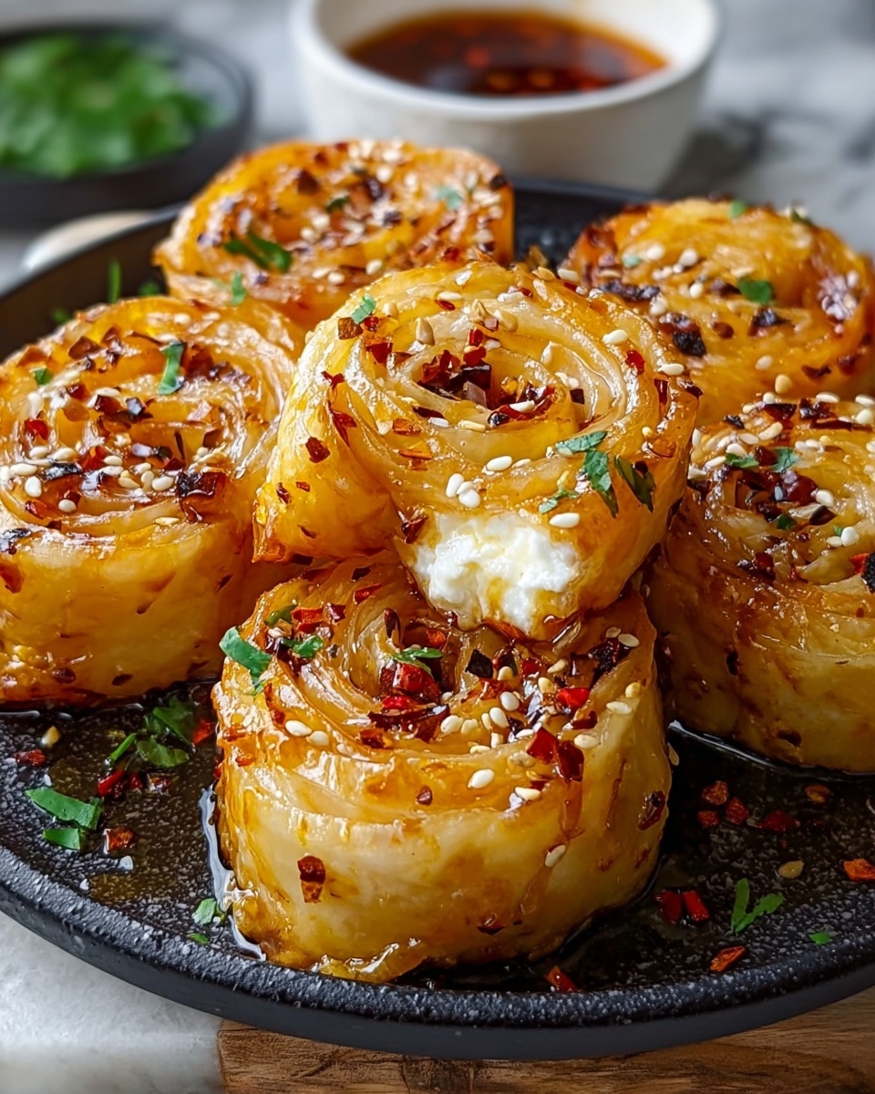 Oven Fried Feta Rolls with Chili Honey Recipe - Recipe Image