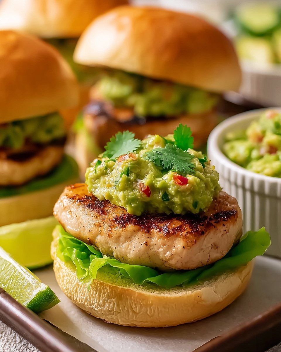 Juicy Chicken Burgers with Fresh Guacamole Recipe - Recipe Image