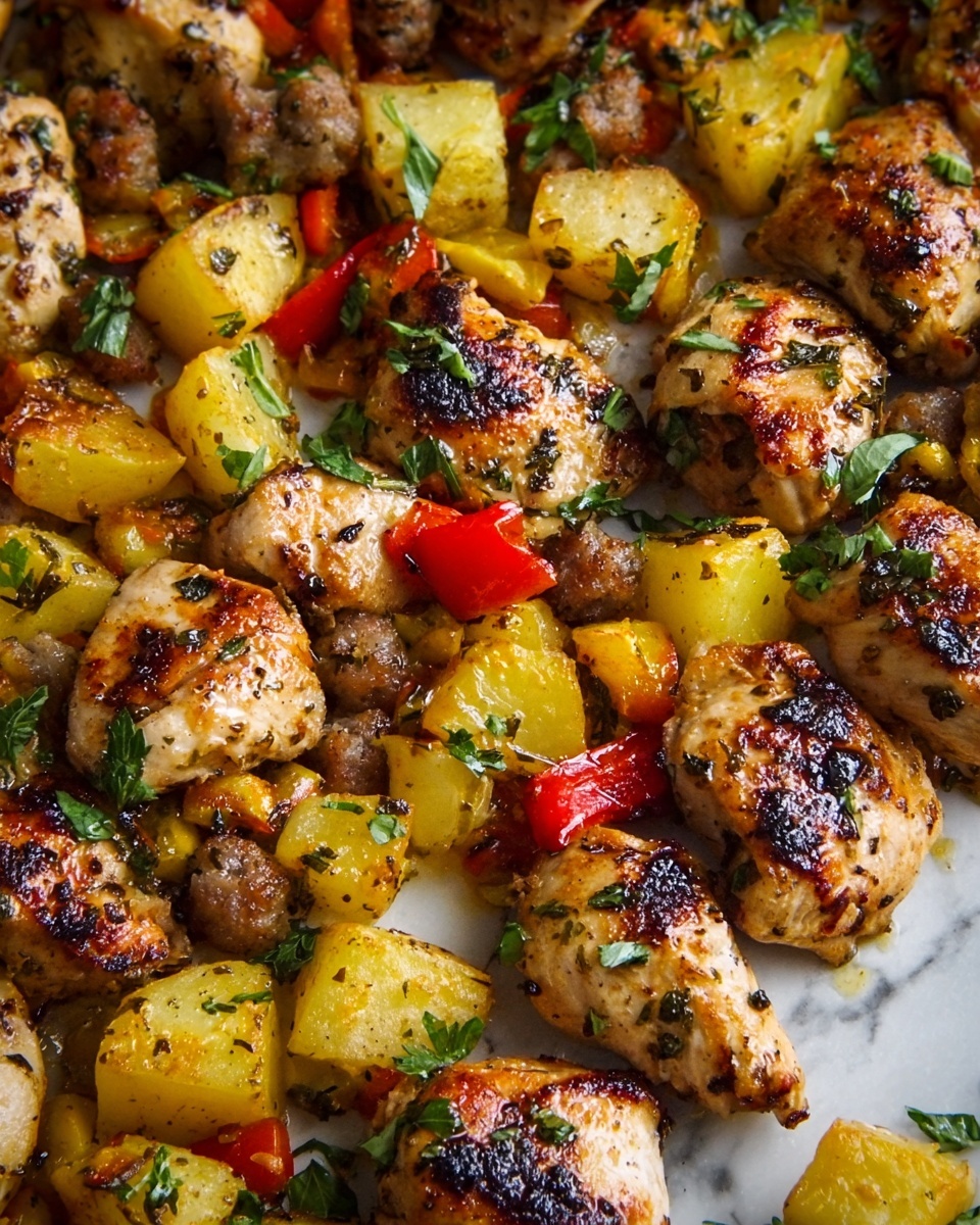 One-Pan Roasted Chicken, Sausage, Peppers, and Potatoes Recipe - Recipe Image