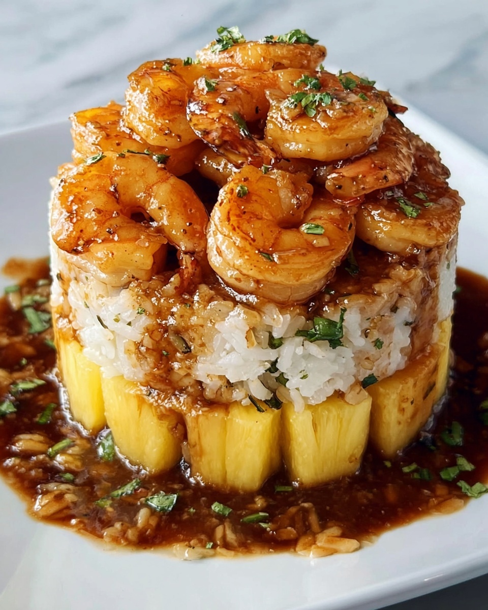 The Best Teriyaki Shrimp Pineapple Rice Stack for Family Meals Recipe - Recipe Image
