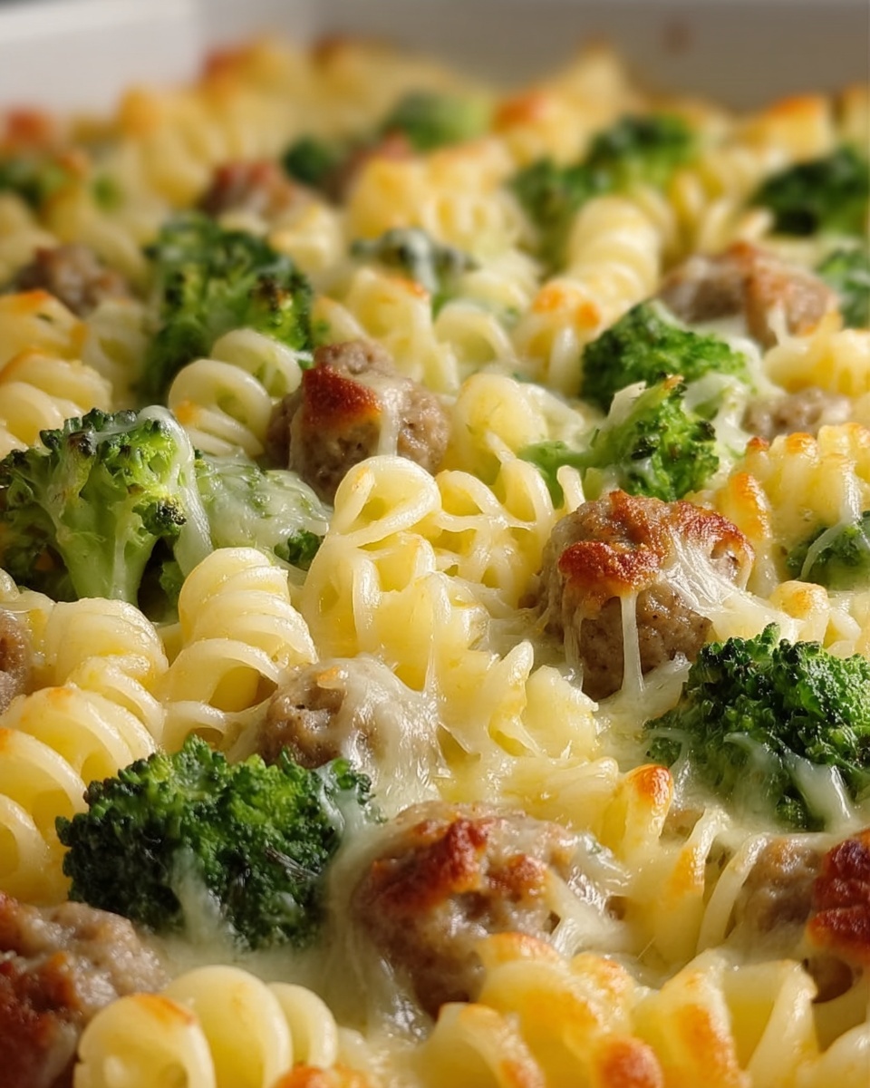 Cheesy Sausage and Broccoli Pasta with Crescent Roll Topping Recipe - Recipe Image