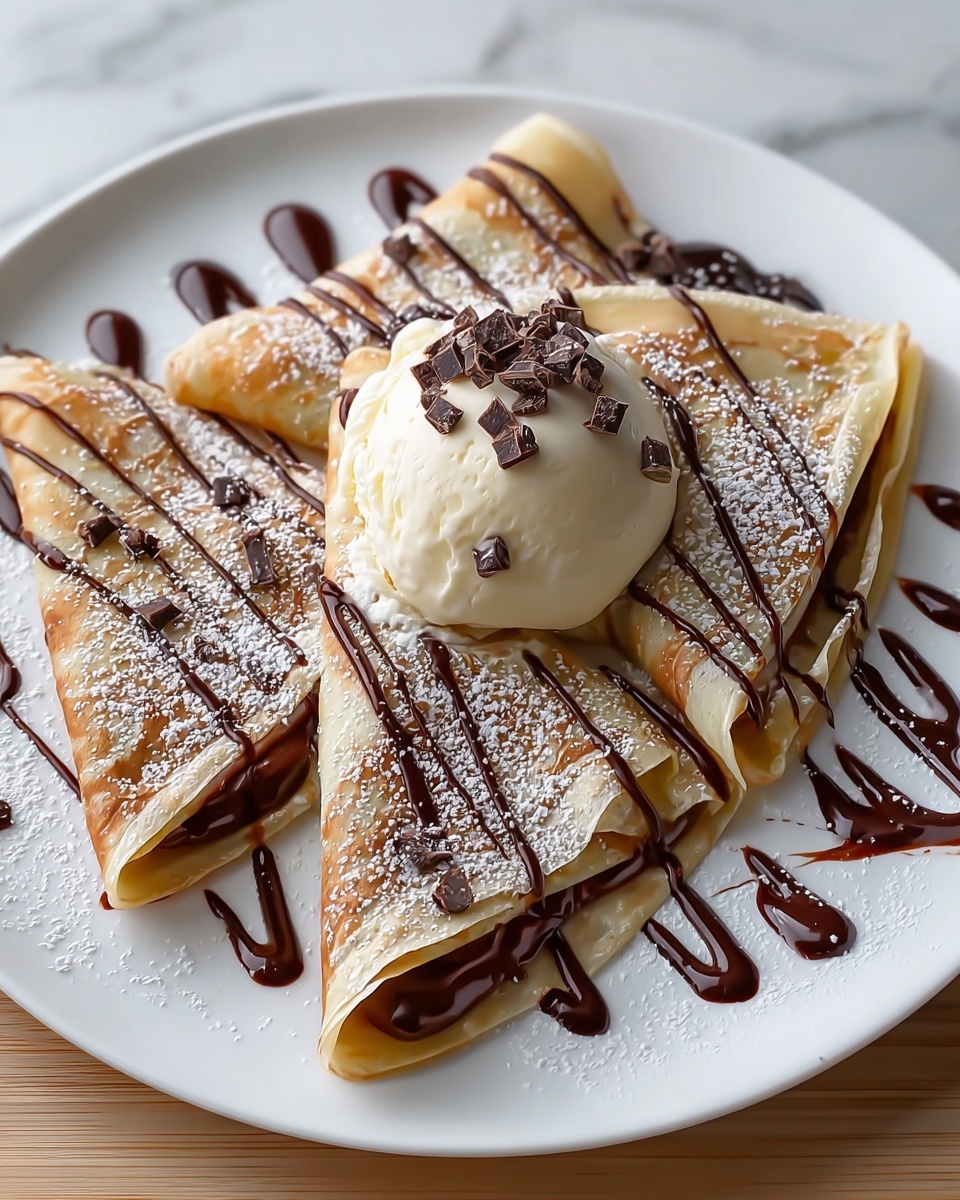 Chocolate Brownie Dessert Crepes with Ice Cream & Chocolate Drizzle Recipe - Recipe Image