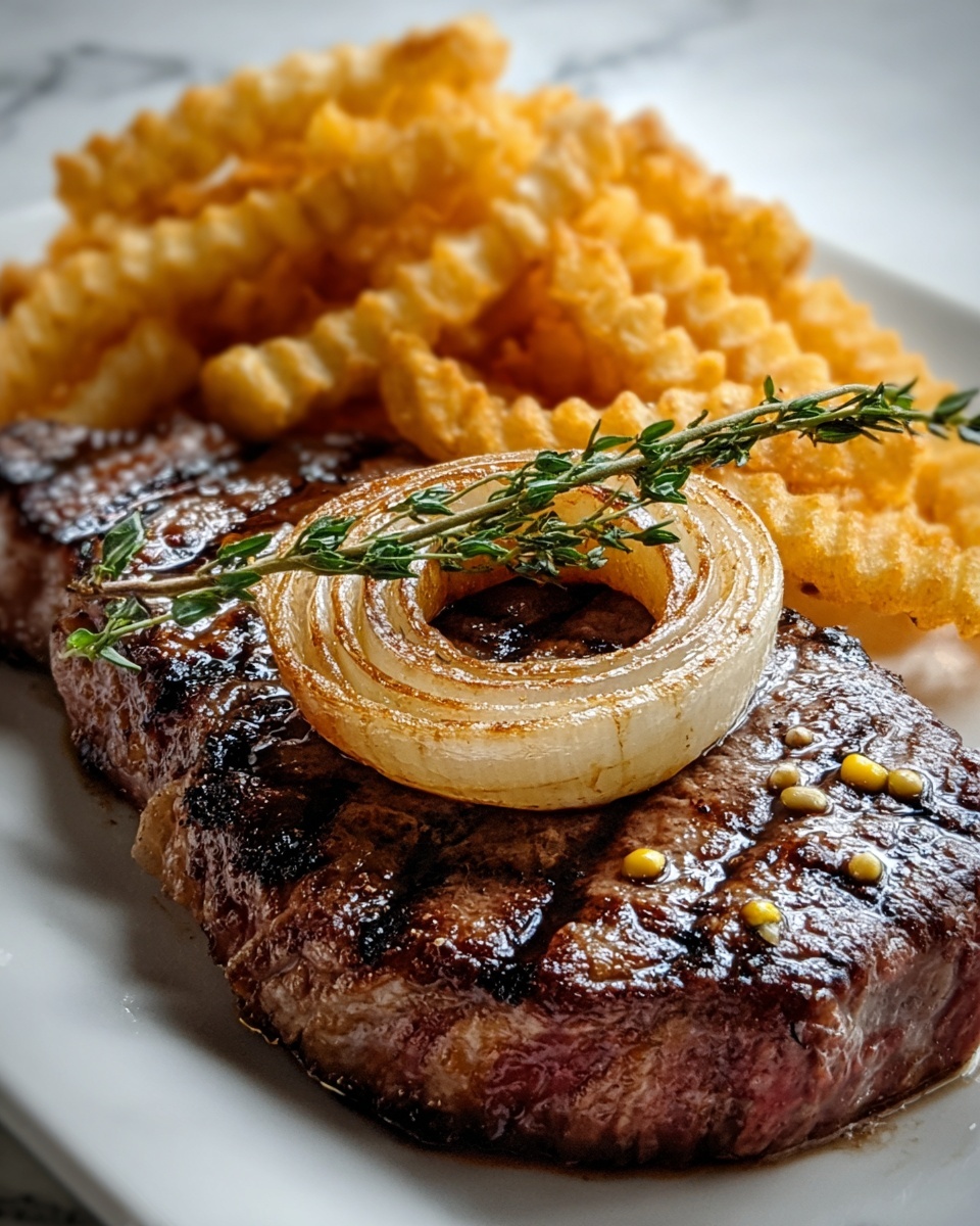 Ribeye Steak with French Onions and Crispy French Fries Recipe - Recipe Image