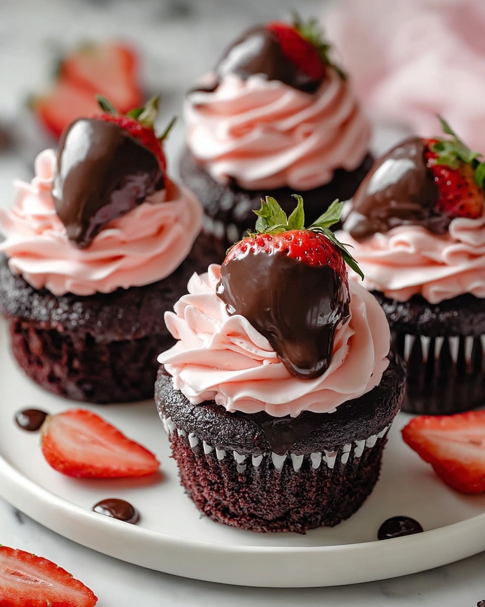 Chocolate Covered Strawberry Cupcakes Recipe - Recipe Image