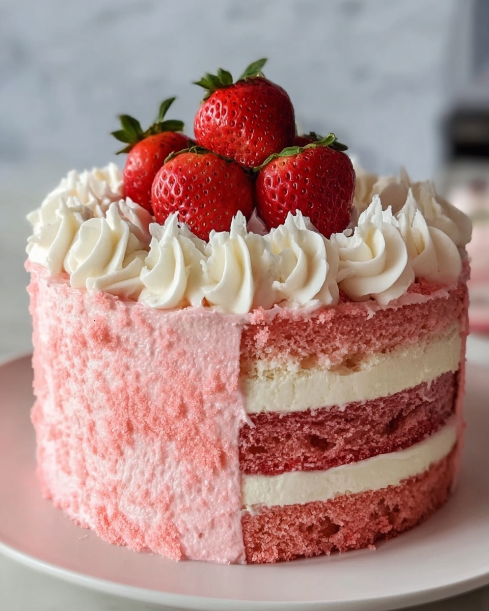 Moist Strawberry Cake with Fresh Strawberry Buttercream Recipe - Recipe Image