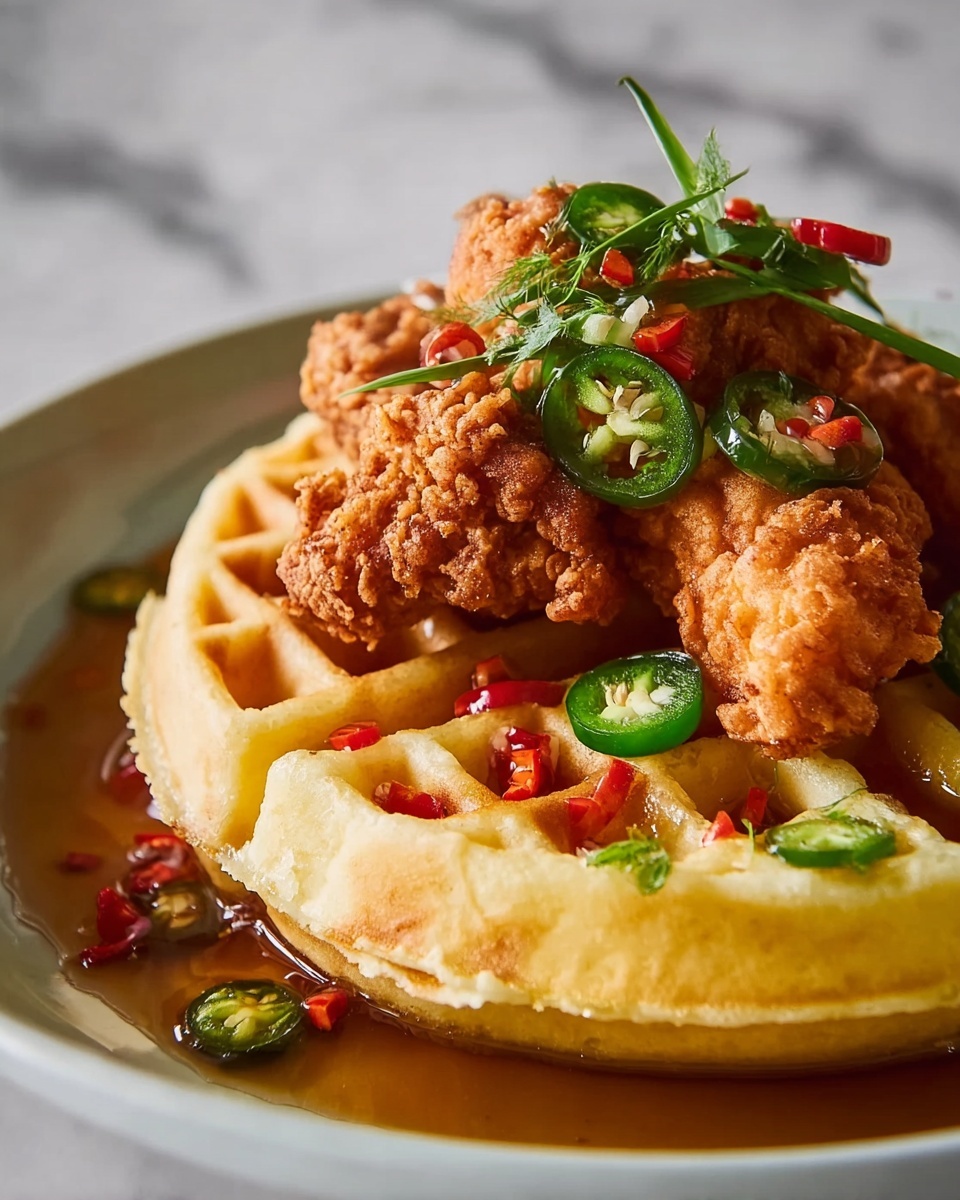 Homemade Fried Chicken ānā Waffles with Jalapeno Honey Butter Sauce Recipe - Recipe Image