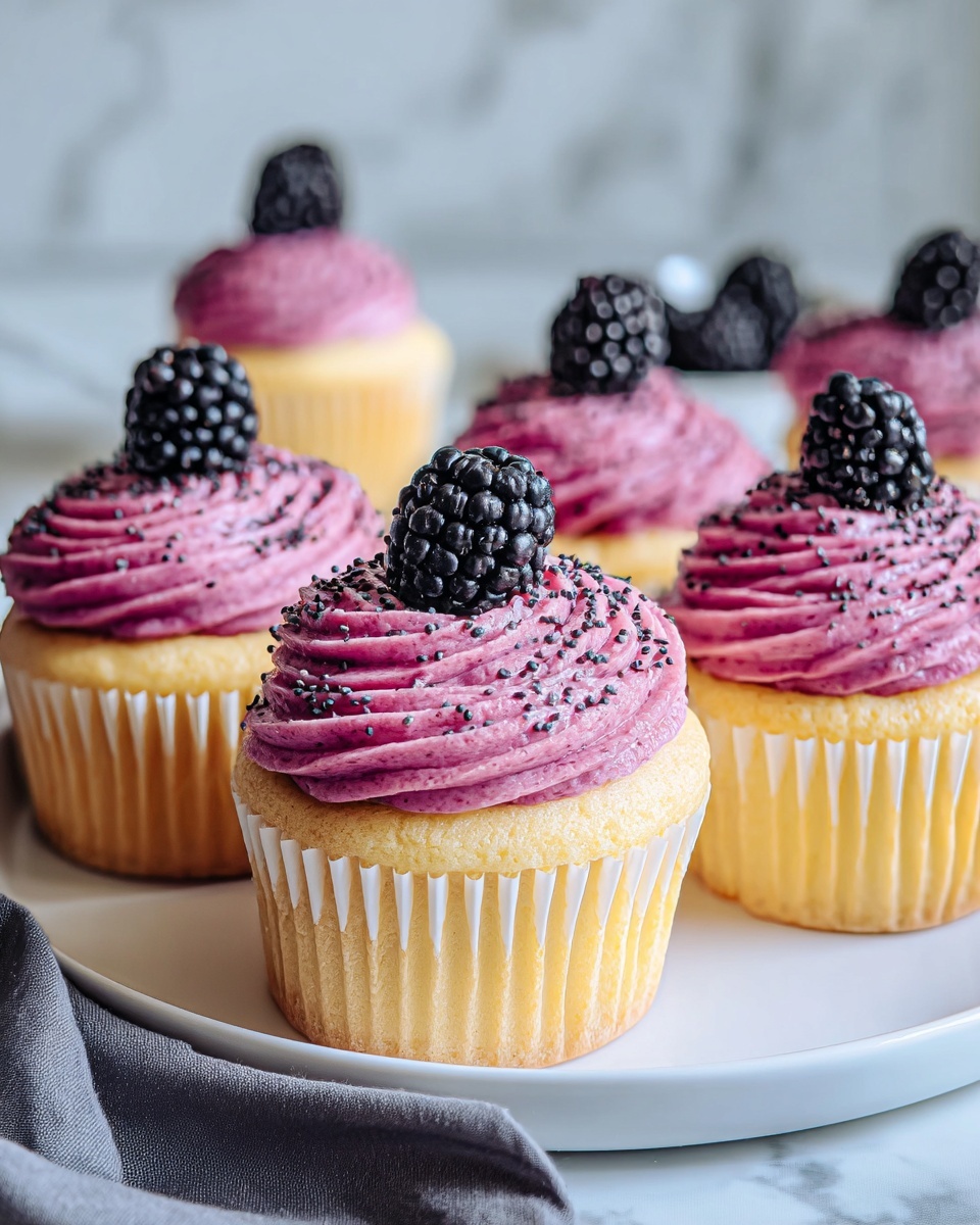 Lemon Poppy Seed Cupcakes with Blackberry Frosting Recipe - Recipe Image