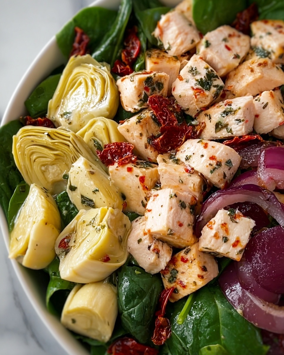 Italian Chicken and Spinach Salad with Artichokes, Salami, and Sun-Dried Tomatoes Recipe - Recipe Image