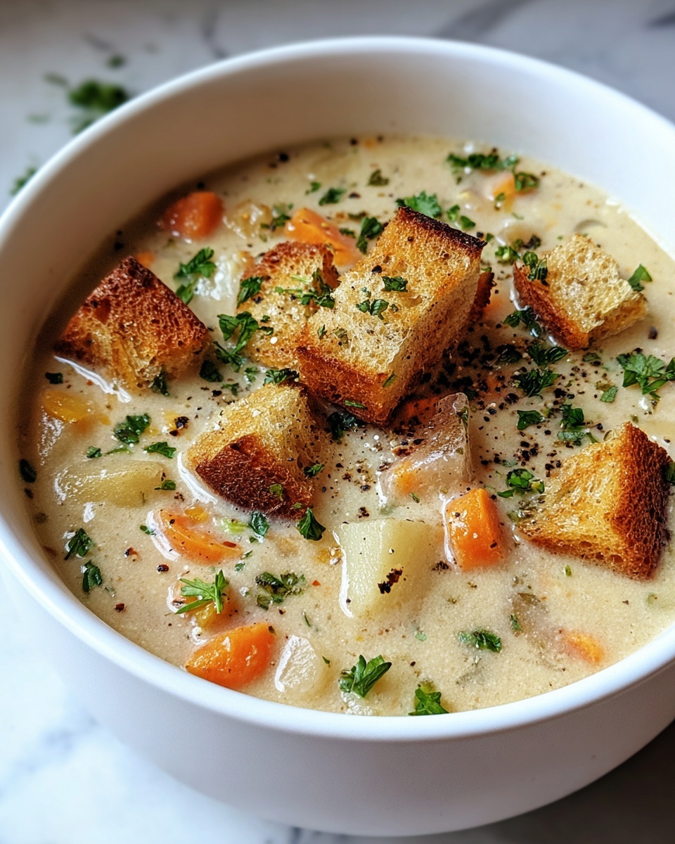 Creamy Vegetable Soup with Croutons Recipe - Recipe Image
