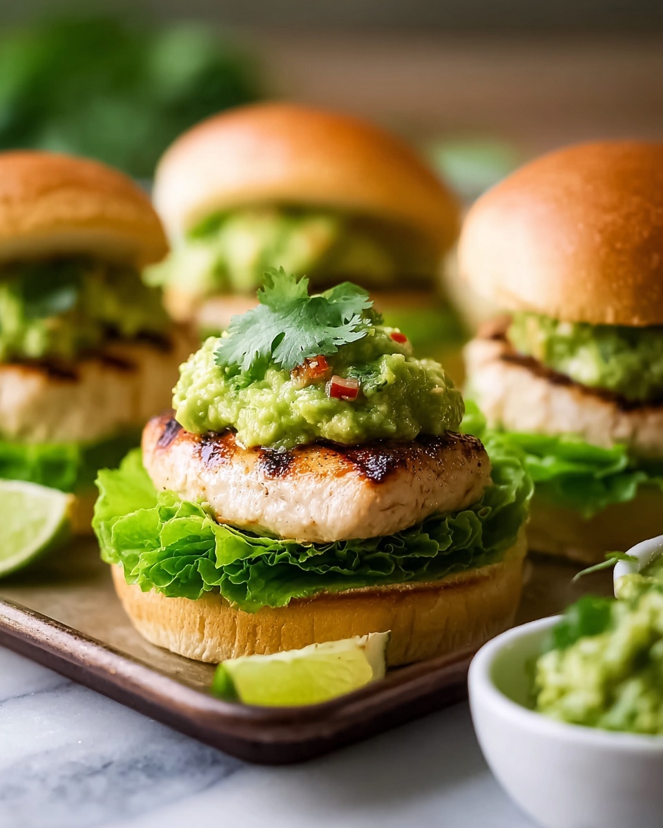 Juicy Chicken Burgers with Fresh Guacamole Recipe - Recipe Image
