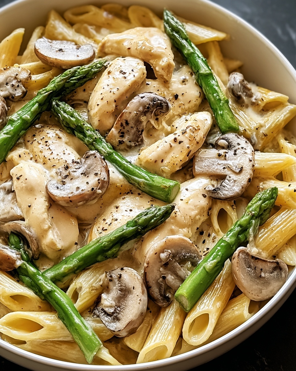Creamy Mushroom and Asparagus Chicken Penne Recipe - Recipe Image