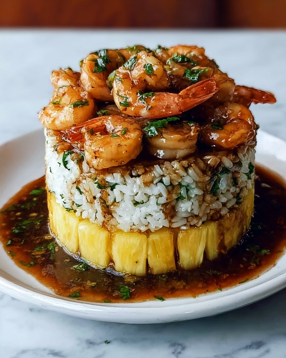 The Best Teriyaki Shrimp Pineapple Rice Stack for Family Meals Recipe - Recipe Image
