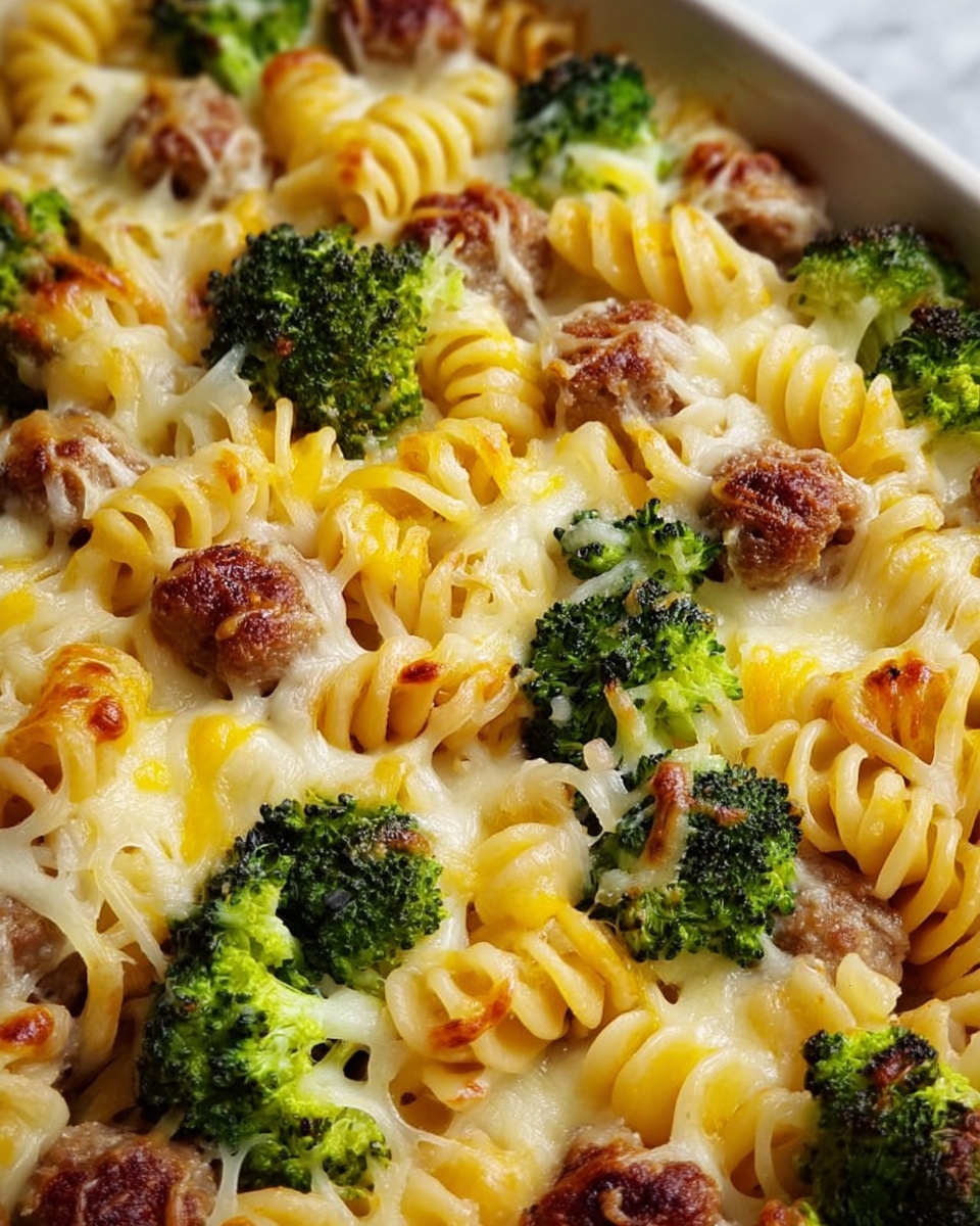 Cheesy Sausage and Broccoli Pasta with Crescent Roll Topping Recipe - Recipe Image