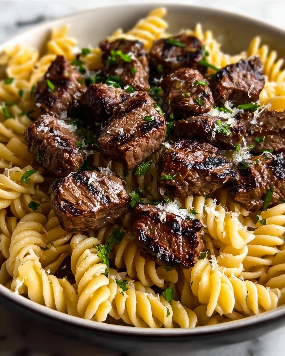 Garlic Parmesan Steak Bites with Rotini Pasta Recipe - Recipe Image