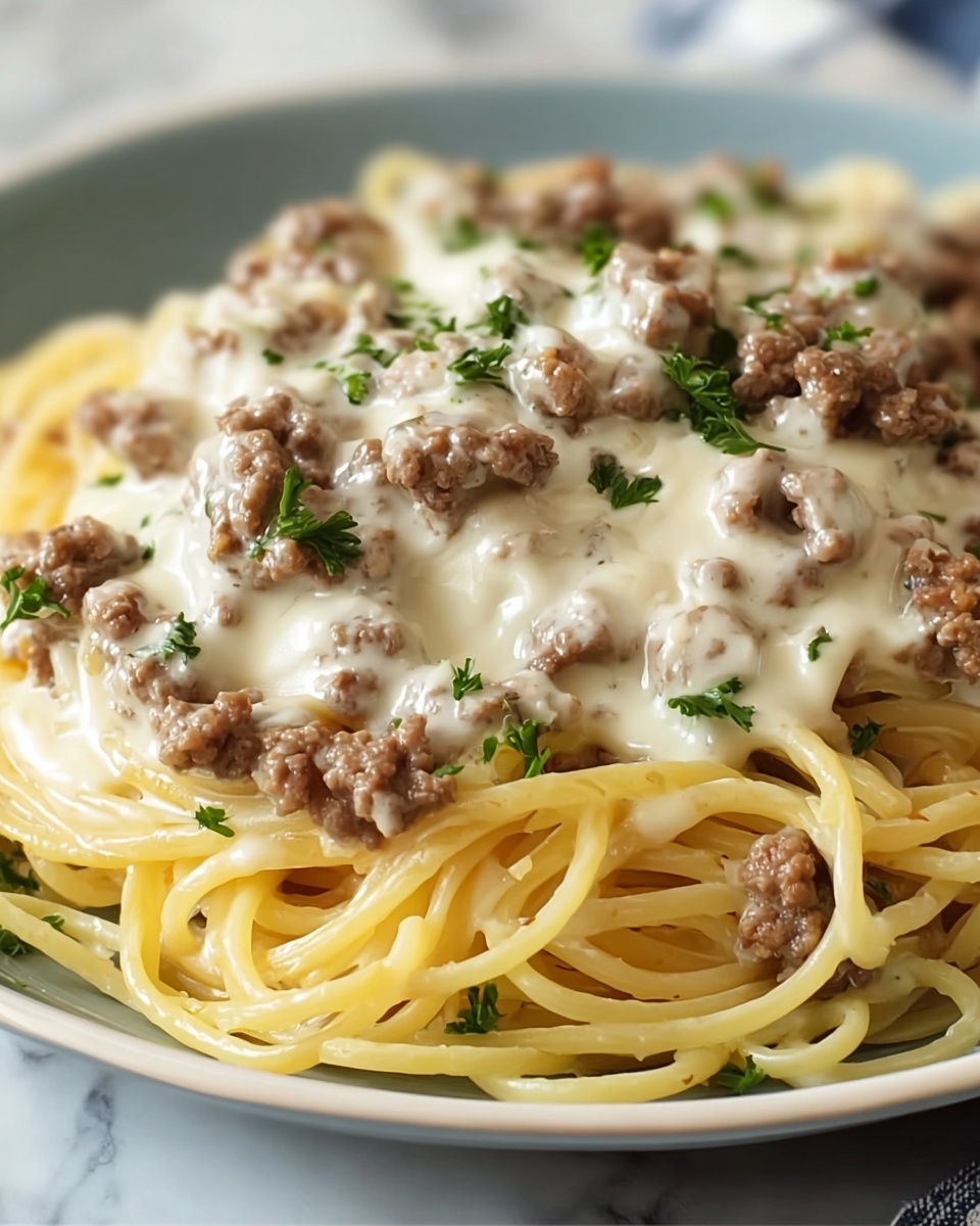 Cheesy Beef Alfredo with Linguine Recipe - Recipe Image