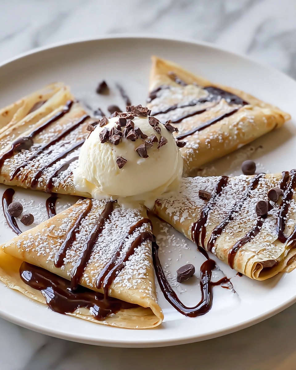 Chocolate Brownie Dessert Crepes with Ice Cream & Chocolate Drizzle Recipe - Recipe Image