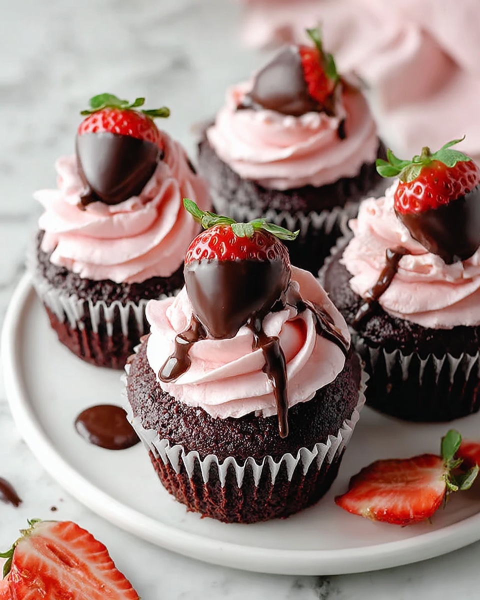 Chocolate Covered Strawberry Cupcakes Recipe - Recipe Image