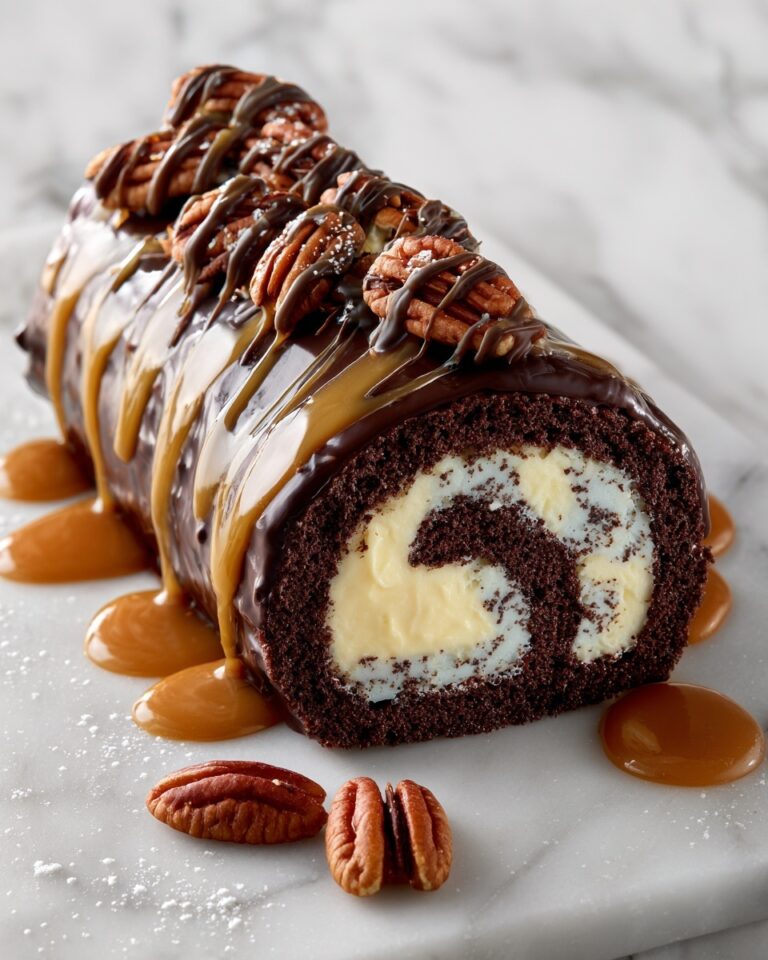 Gooey Chocolate Caramel Turtle Cake Roll Recipe
