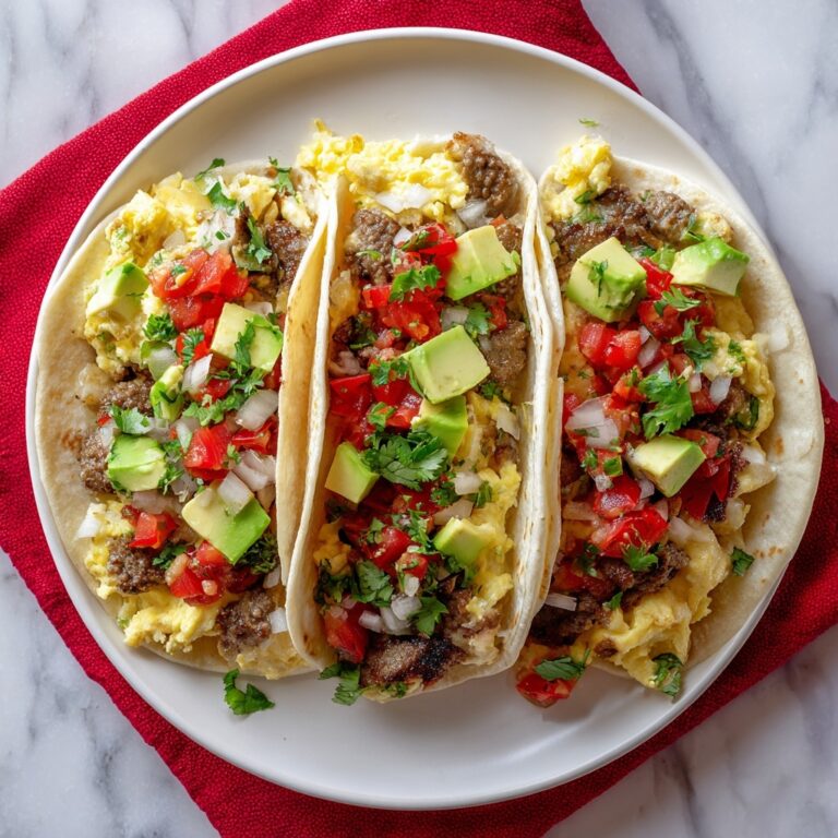 Scrambled Egg Breakfast Tacos with Sausage, Avocado, and Fresh Toppings Recipe