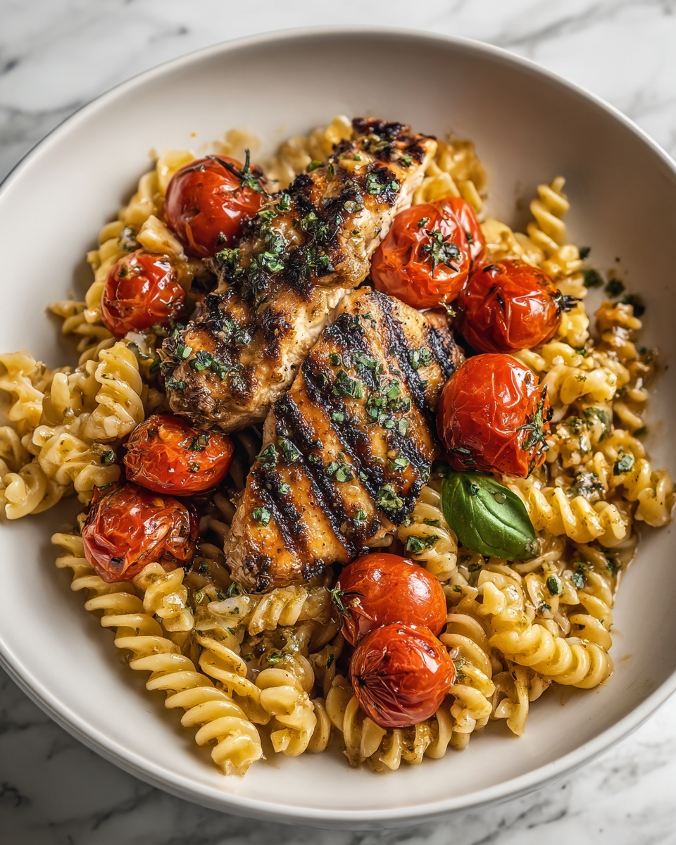 Tomato Basil Pasta with Balsamic Grilled Chicken Recipe - Recipe Image