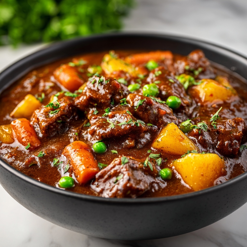 Hearty Beef Stew with Potatoes, Carrots, and Peas Recipe - Recipe Image