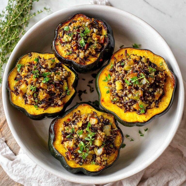Stuffed Acorn Squash with Wild Rice, Cranberries, and Pecans Recipe