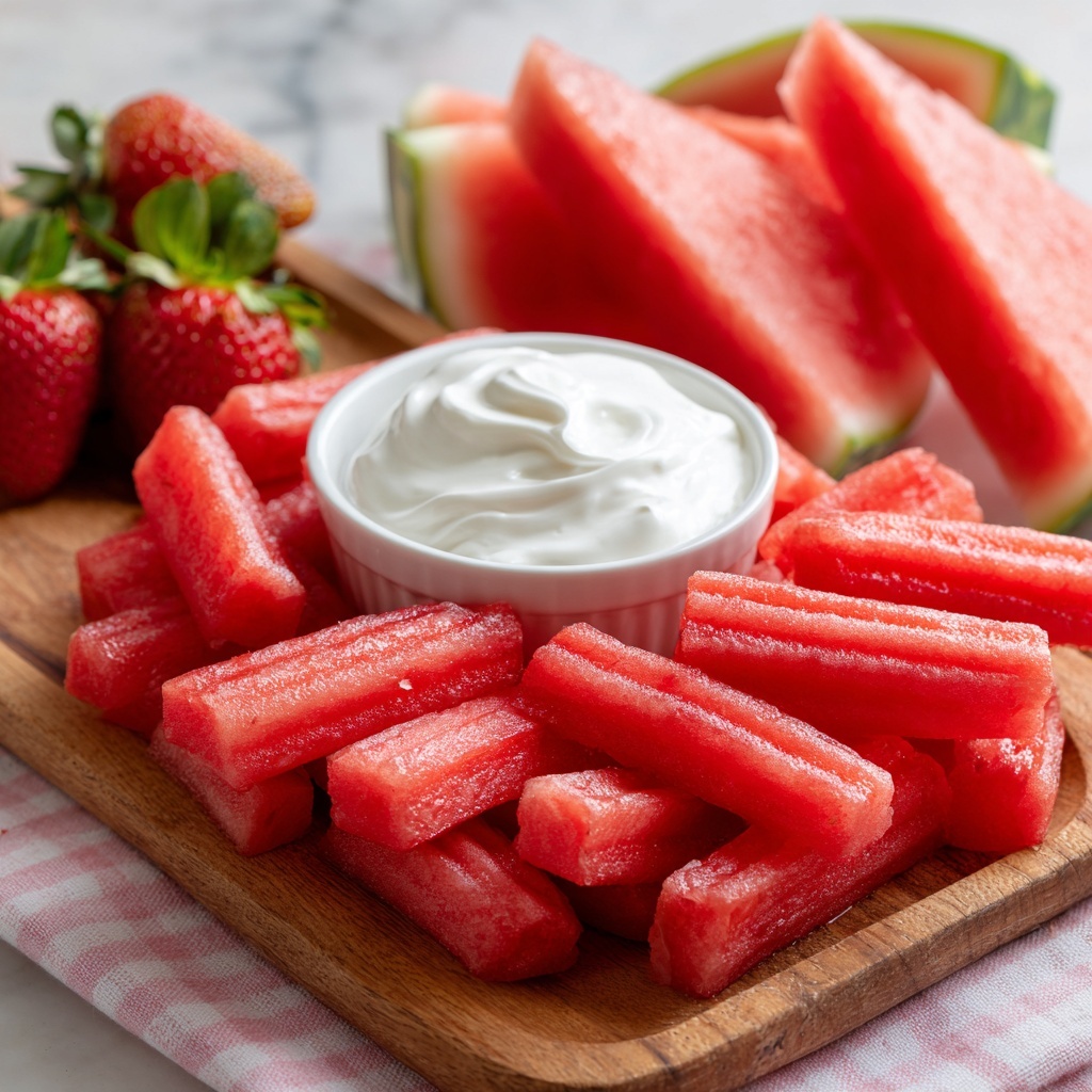 Watermelon Fries with Vanilla Greek Yogurt Dip Recipe - Recipe Image
