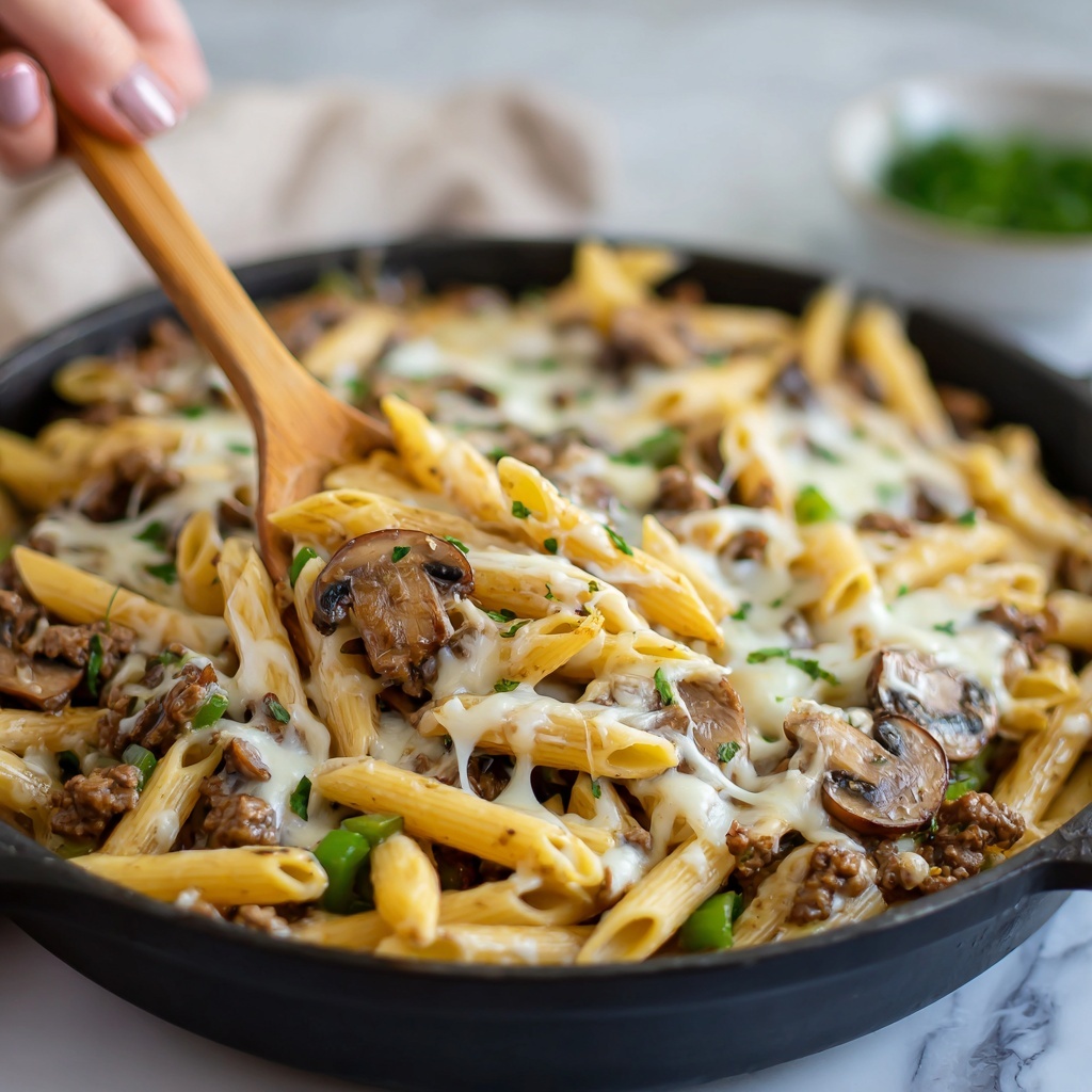 Philly Cheesesteak Pasta Recipe - Recipe Image