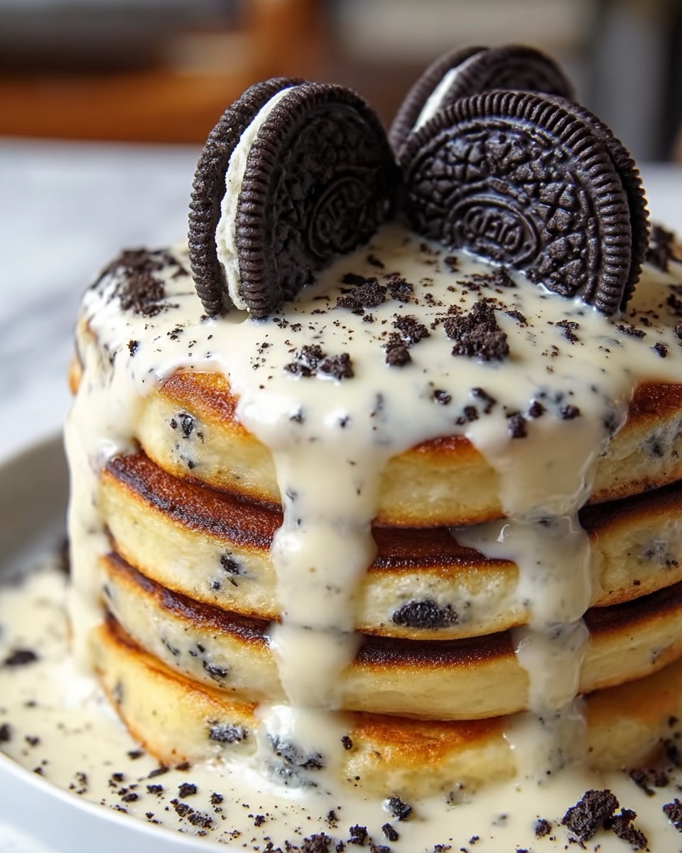 Oreo Pancakes with Cream Cheese Drizzle Recipe - Recipe Image