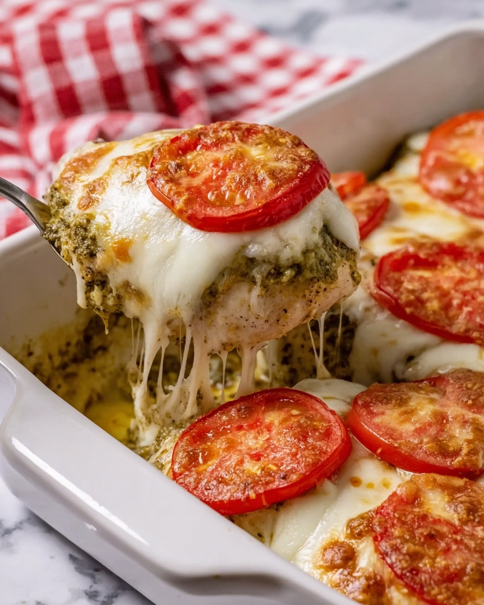 Pesto Chicken Bake with Tomatoes and Mozzarella Recipe - Recipe Image