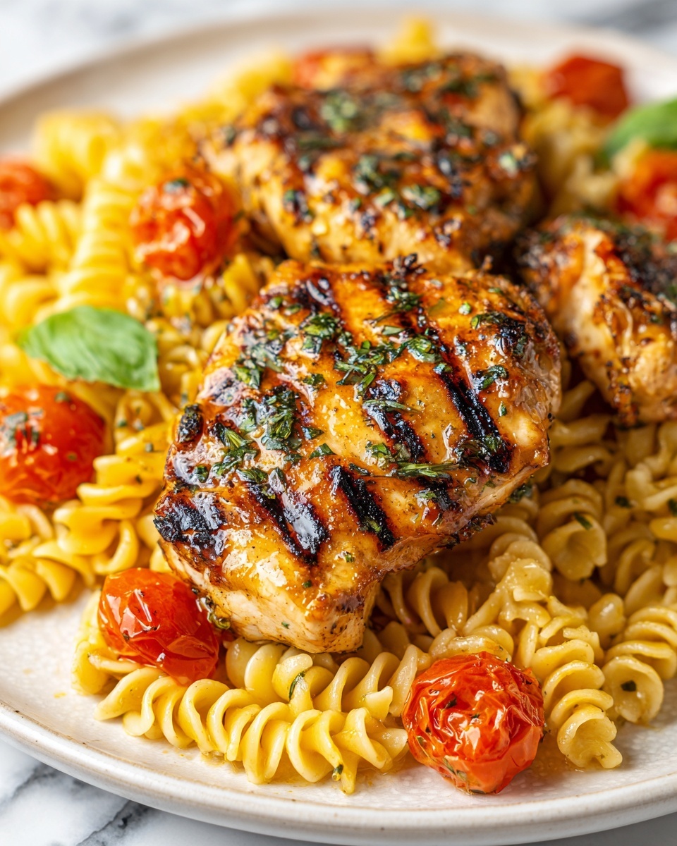 Tomato Basil Pasta with Balsamic Grilled Chicken Recipe - Recipe Image